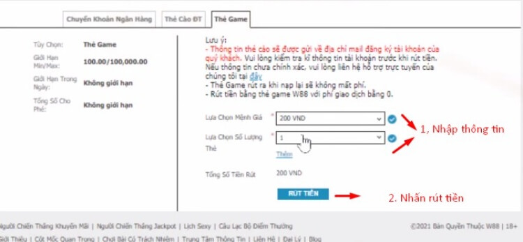 rút tiền w88 bằng thẻ game