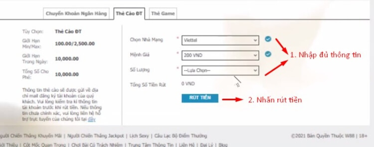 rút tiền w88 bằng thẻ cào
