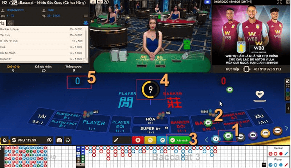 Các mức cược game Live Casino W88 rất đa dạng