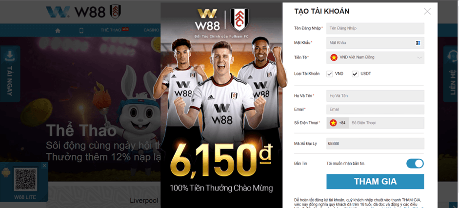 Hướng dẫn đăng ký trải nghiệm W88 Esport 