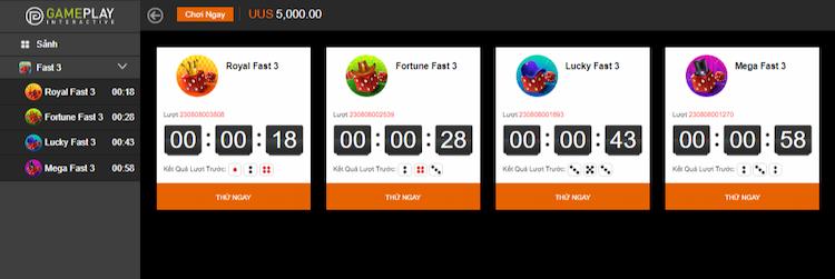 Giao diện sảnh game Xổ Số Fast 3 tại W88