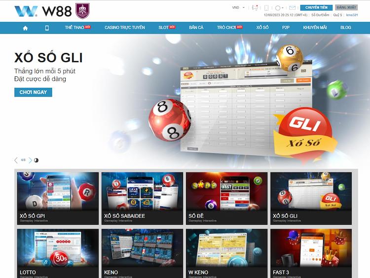 Giao diện trò chơi Xổ Số GLI tại W88
