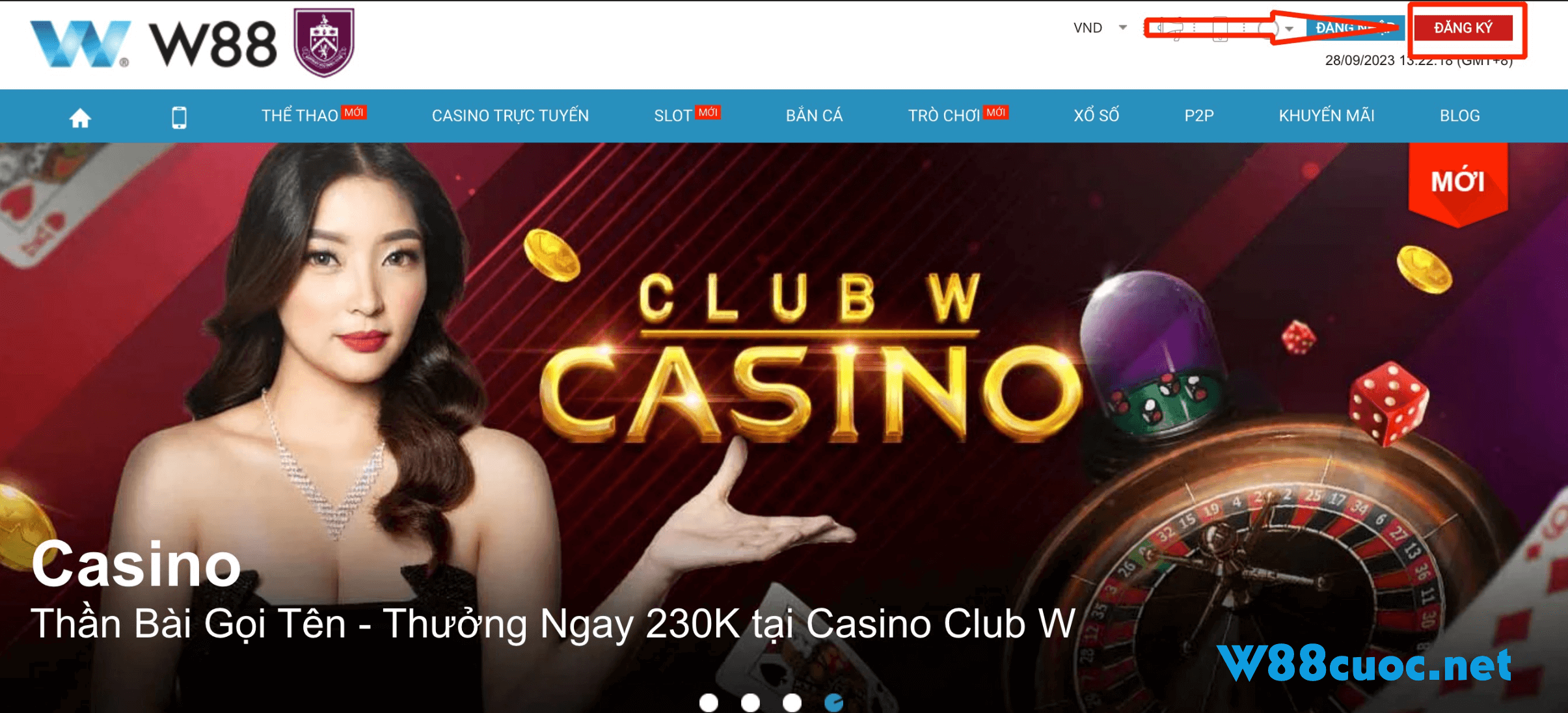 Nhấn nút "Đăng Ký" Bên góc phải màn hình