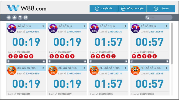 Giao diện Lotto W88