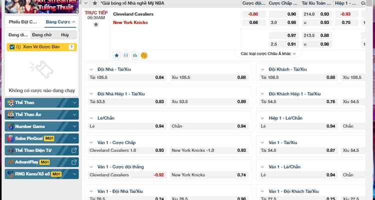 kèo cược NBA tại W88