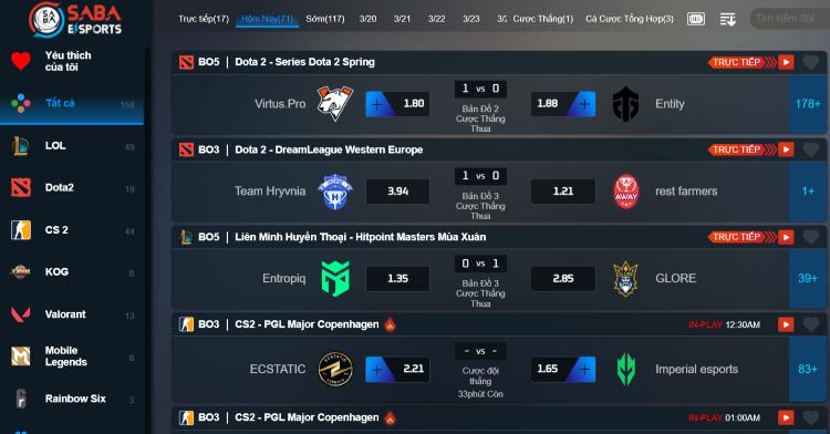 Bảng cược E-sports W88