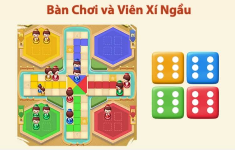 bàn chơi và xí ngầu cờ ludo