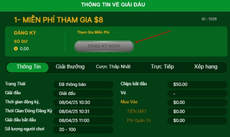 đăng ký tham gia giải đấu poker mạt chược