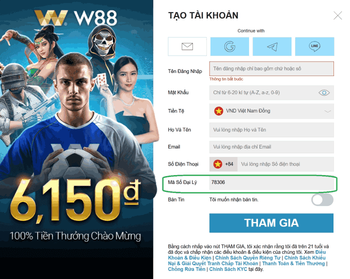 Hướng dẫn kiểm tra mã đại lý khi đăng ký W88 chính thống