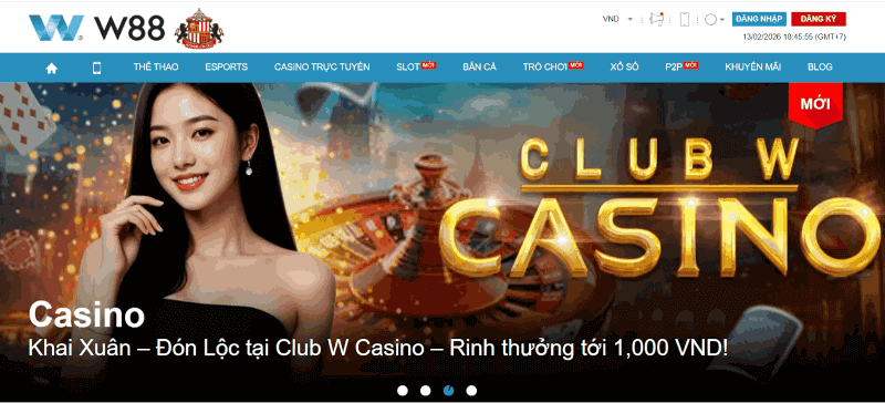 Giao diện trang chủ W88 chính thức phiên bản mới nhất 2026